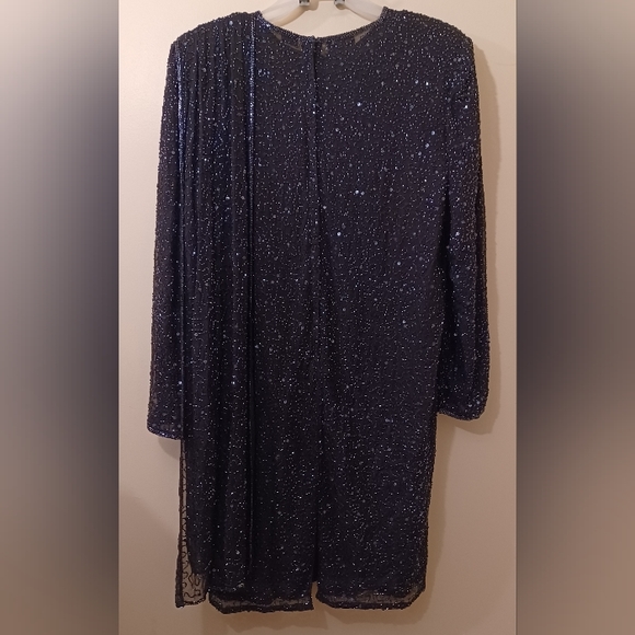 Stunning Vintage Judith Ann Beaded Sequined Formal Dress Attached Shoulder Scarf - Picture 5 of 7